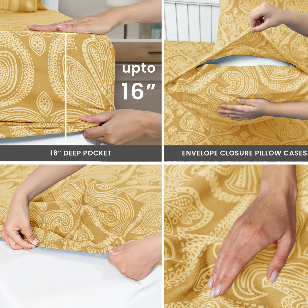 LUX Decor Paisley Bed Sheet Set, 3/4 PCs Soft 100% polyester Wrinkle Free Sheets – Luxurious Printed Bed Sheets with Deep Pocket Fitted Sheet & Pillowcases – Available in 6 Sizes & Multiple Colors