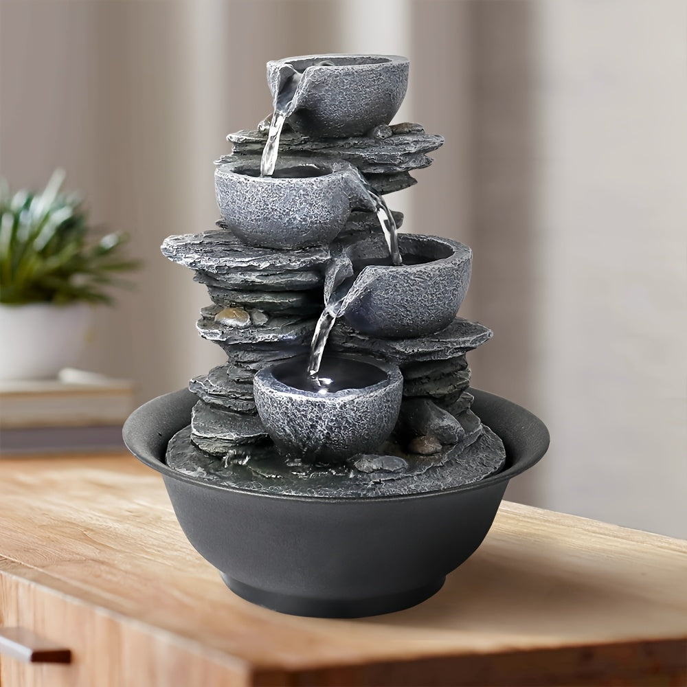 1pc Resin Tabletop Fountain, Indoor Waterfall Fountains with LED Light - Plug, Realistic Rock Design for Soothing Ambiance in Bedrooms, Living Rooms, Offices Or Meditation Spaces