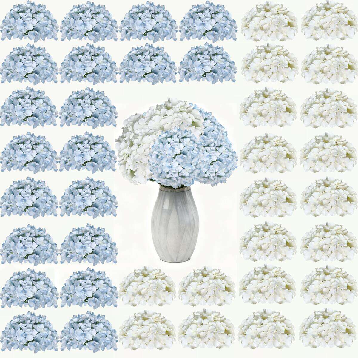 20/40 Blue White Hydrangea Artificial Flowers, 16.2 Inches Outdoor Silky Hydrangea Artificial Flowers, Suitable for Outdoor Weddings, Garden Decorations, Exhibition Decorations, Home Parties, And Christmas Decorations.