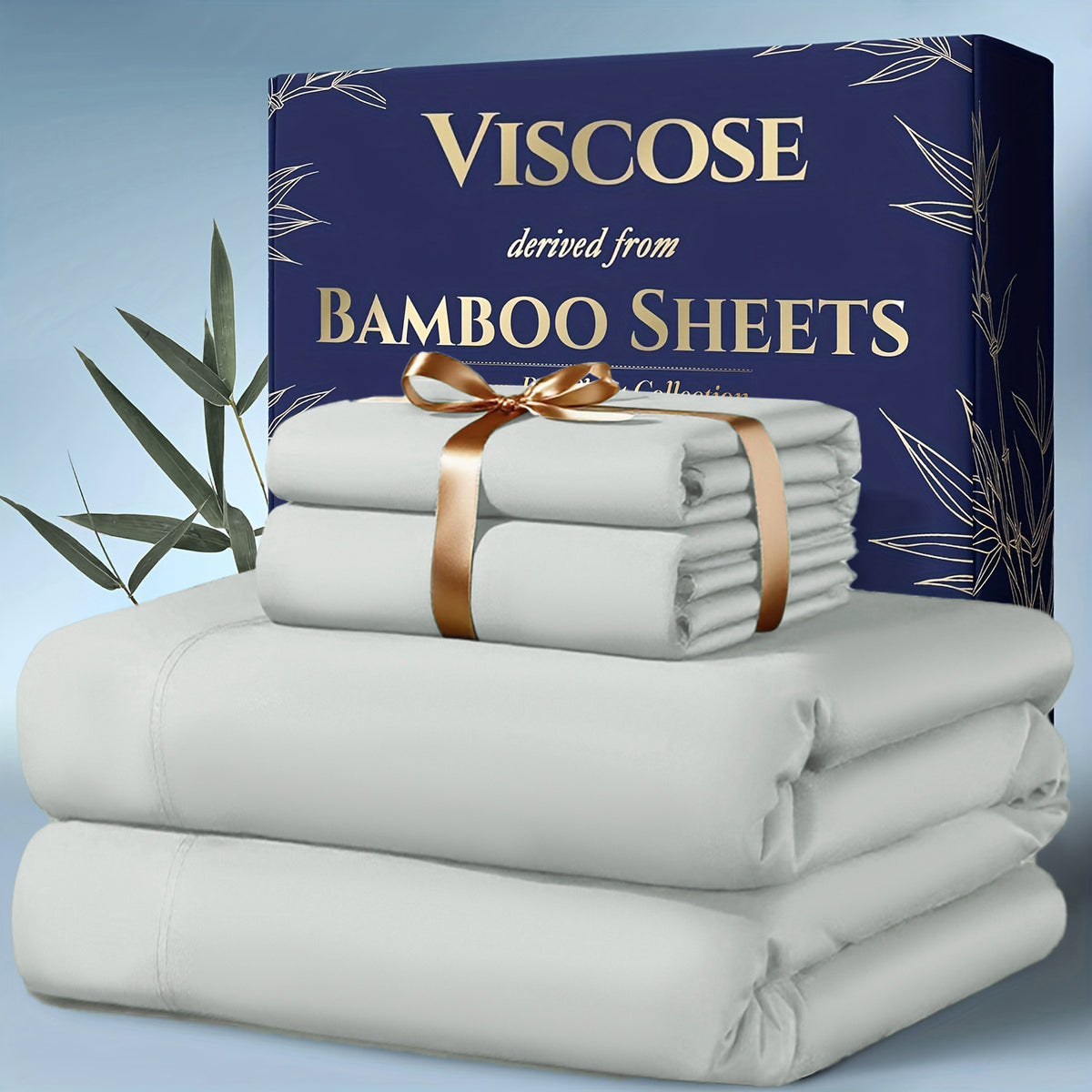 3/4pcs Cooling Bamboo Bed Sheet Set, Kids' Sheet & Pillowcase Sets 2000 TC Extra Deep Pocket 16 Inch Bed Sheet, Luxury Soft Hotel & Cooling Sheet Set for Hot Sleepers, Fitted Sheet+Flat Sheet+Pillowcases, Twin/ Full/ Queen/ King