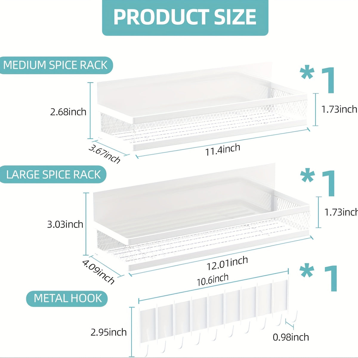 Magnetic Fridge Spice Organizer with Shelf and 8-Hook Rack Design, Moveable Refrigerator Storage for Seasonings, Kitchen Tools and Small Space Organization