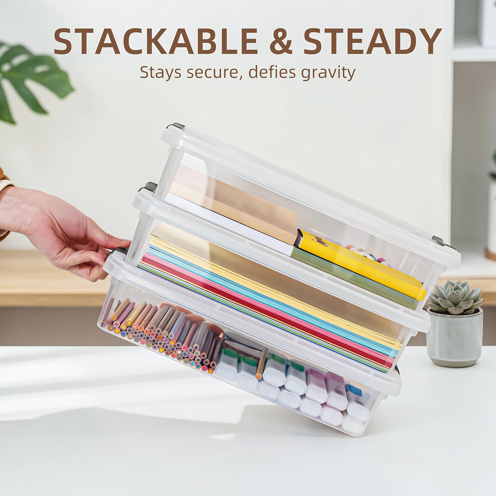 5pcs Clear Plastic Storage Boxes, Sturdy Storage Bins with Lids, Perfect for Organizing Sewing Projects, Beads, Art Craft Supplies, Board Games, Copying Paper, Card Stock, Portable Pencil Case, Stackable Organization And Storage Containers