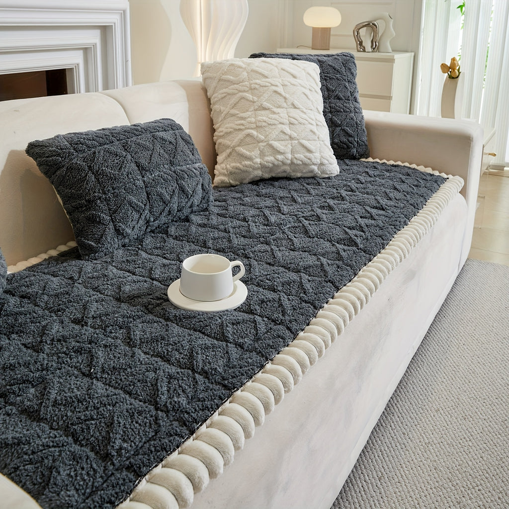 1pc Autumn And Winter Thick Bohemian Style Quilted Sofa Cover with Ruffles, Made Of One-piece Plush Fabric, Machine Washable, Suitable for Anti Slip Protection Of Pets, And Suitable for Decorating Armchairs to 4-seater Segmented Sofas