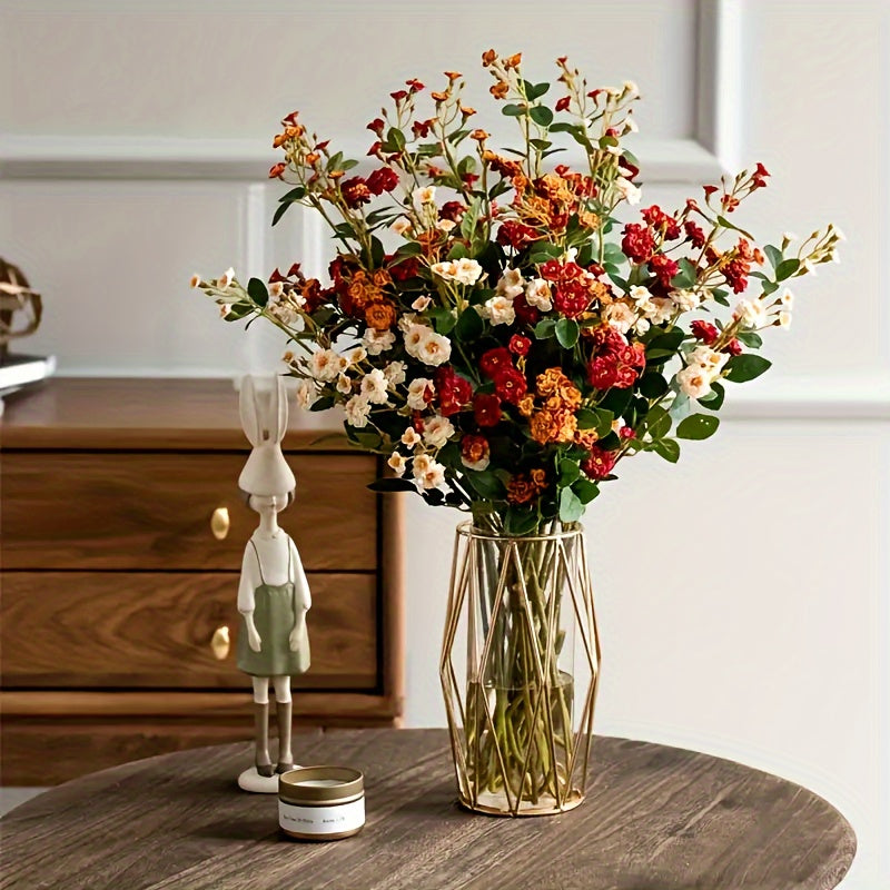 Mixed Color Artificial Roses, 6-Piece Faux Flower Set in White, Yellow, Champagne, Red, Orange and Pink for Wedding Centerpieces and Home Decor