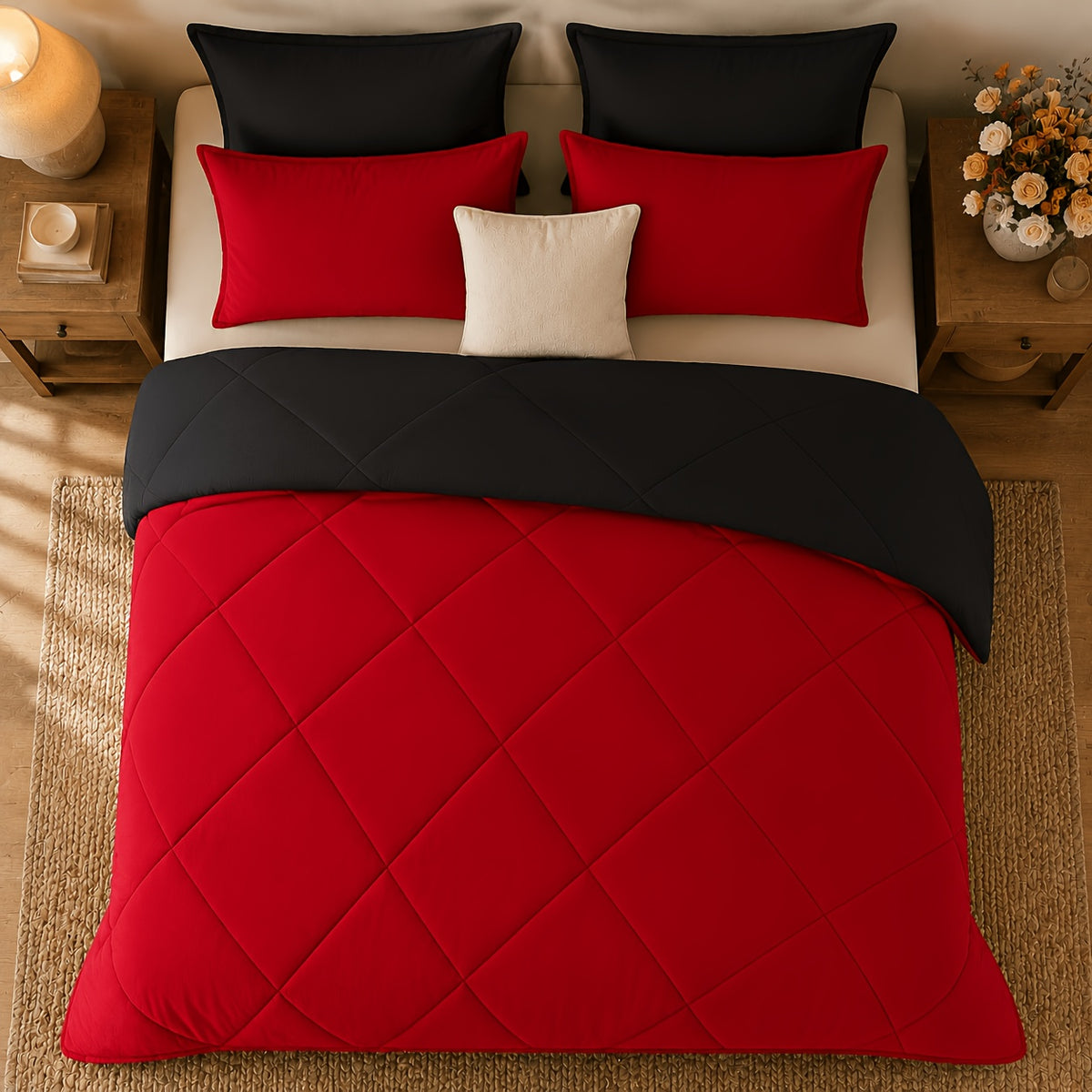 Diamond Quilted Comforter Set with Pillowcases, 2 or 3-Piece Soft Microfiber-Filled Bedding in Twin Queen King with Pinch Pleat Style Options