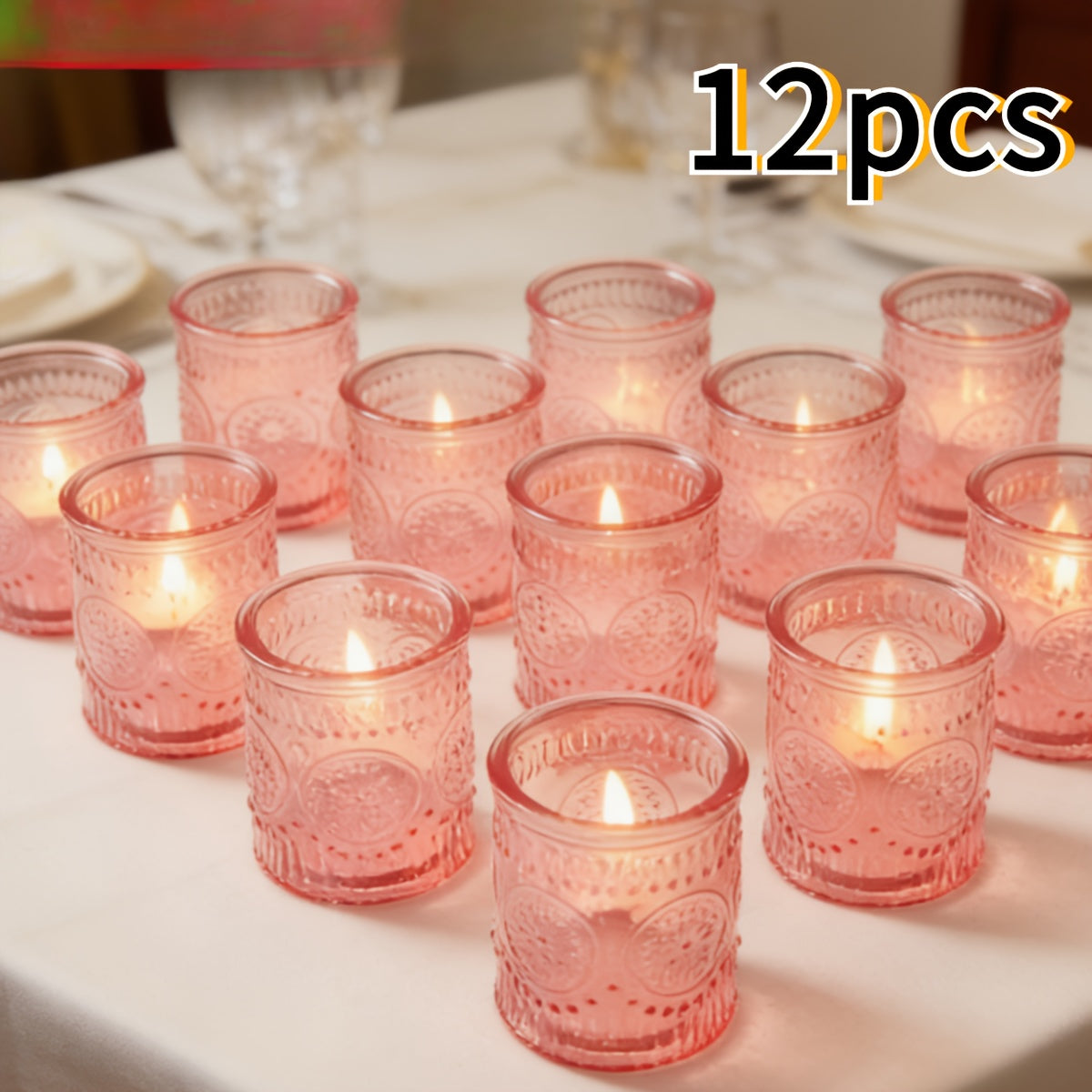 24/12/6pcs, Votive Candle Holders, For Christmas Decorations, Dinner Accessories For Holiday Party Tabletop Decor, For Weddings, Birthdays, Home Decor, Thanksgiving, Valentines Day, New Year, Hurricane Glass Candle Holders Bulk