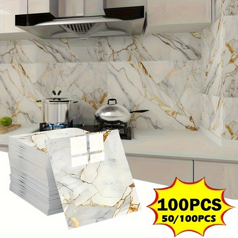 50/100pcs Stick Shower Tiles, Waterproof PVC Wall Panels, Marble Wall Tiles Self Adhesive Vinyl Backdrop for Bathroom, Kitchen, Living Room, Easy Peel & Stick, Ideal for TV Backdrop, Bathroom Wallpaper, Modern Wall Decor, Easy Installation