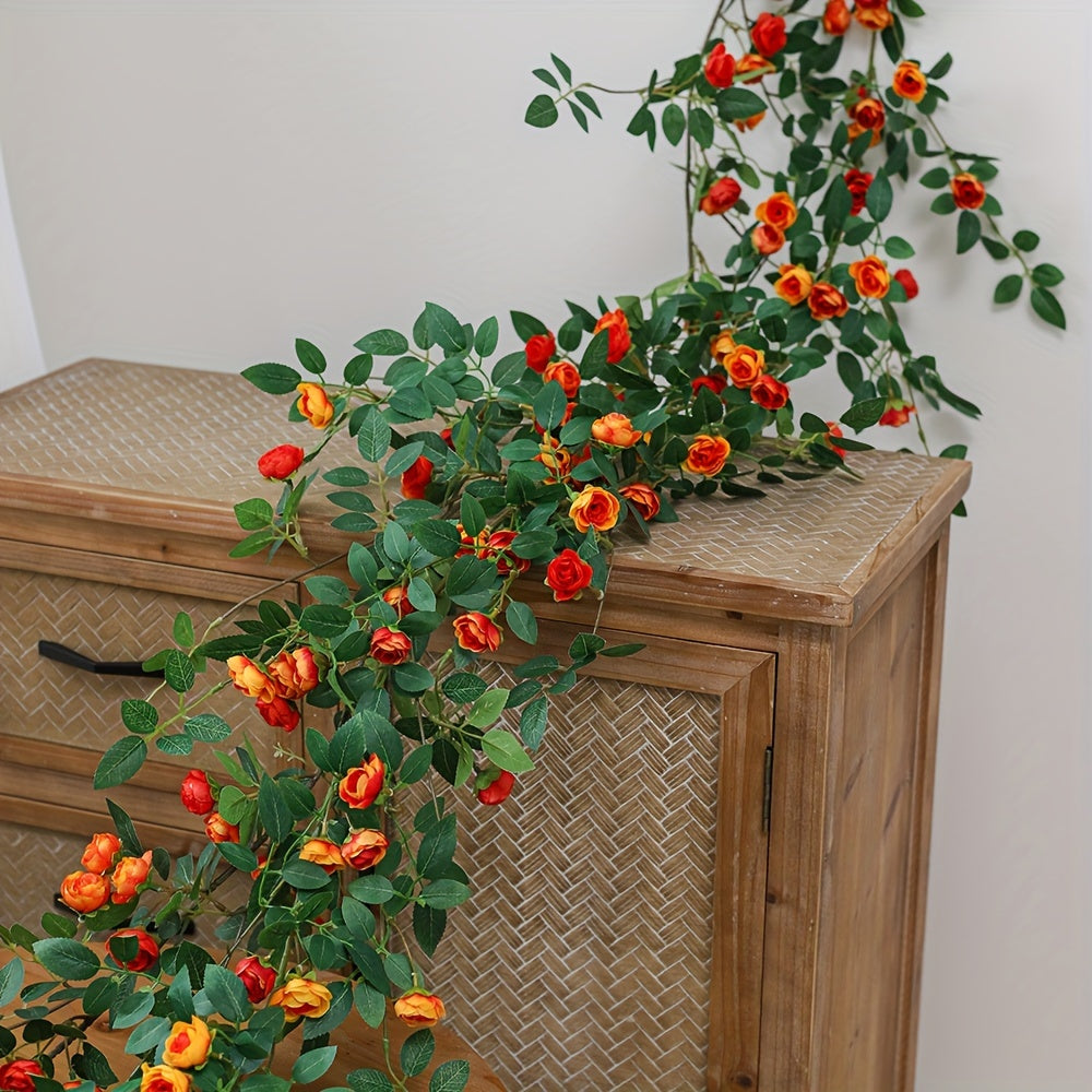 1 Double Pink Rose Vine - Artificial Garland with Richly Layered Petals, Soft Color Transitions, and a Design That Closely Mimics the Form of Real Roses. Paired with Lush Foliage, It Creates a Vibrant, Natural Vitality. Perfectly Blends into French