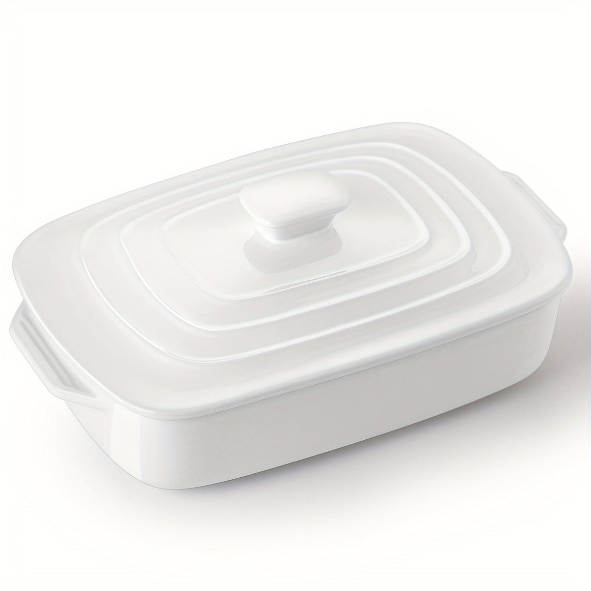Stoneware Casserole Dish with Lid, 4 Quart Rectangular 9x13 Inch Ceramic Lasagna Baking Pan in Red Blue or White for Oven Meals and Table Serving