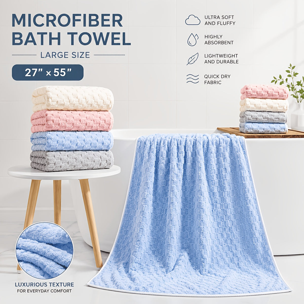 Pack Of 4/8 Waffled Super Soft Bath Towels - Super Absorbent Quick-Drying Microfiber Towels for Adults, 4 Bath Towels/2 Bath Towels, 2 Hand Towels & 4 Washcloths. Perfect for Spa, Fitness, Travel, Daily Home & Gym Use, Great Gift Choice