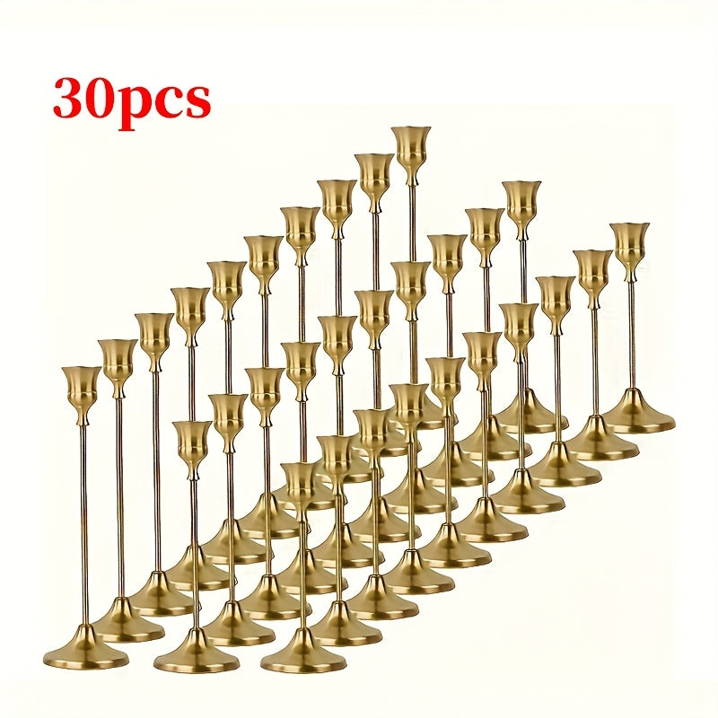 30pcs/48pcs/36pcs Copper Plated Candlestick Holders, Retro Style Minimalist Dining Tables Center Decoration, Suitable for Celebrations, Birthdays, Weddings And Christmas, Parties, Dining Tables, Fireplace Decoration Candle Holders