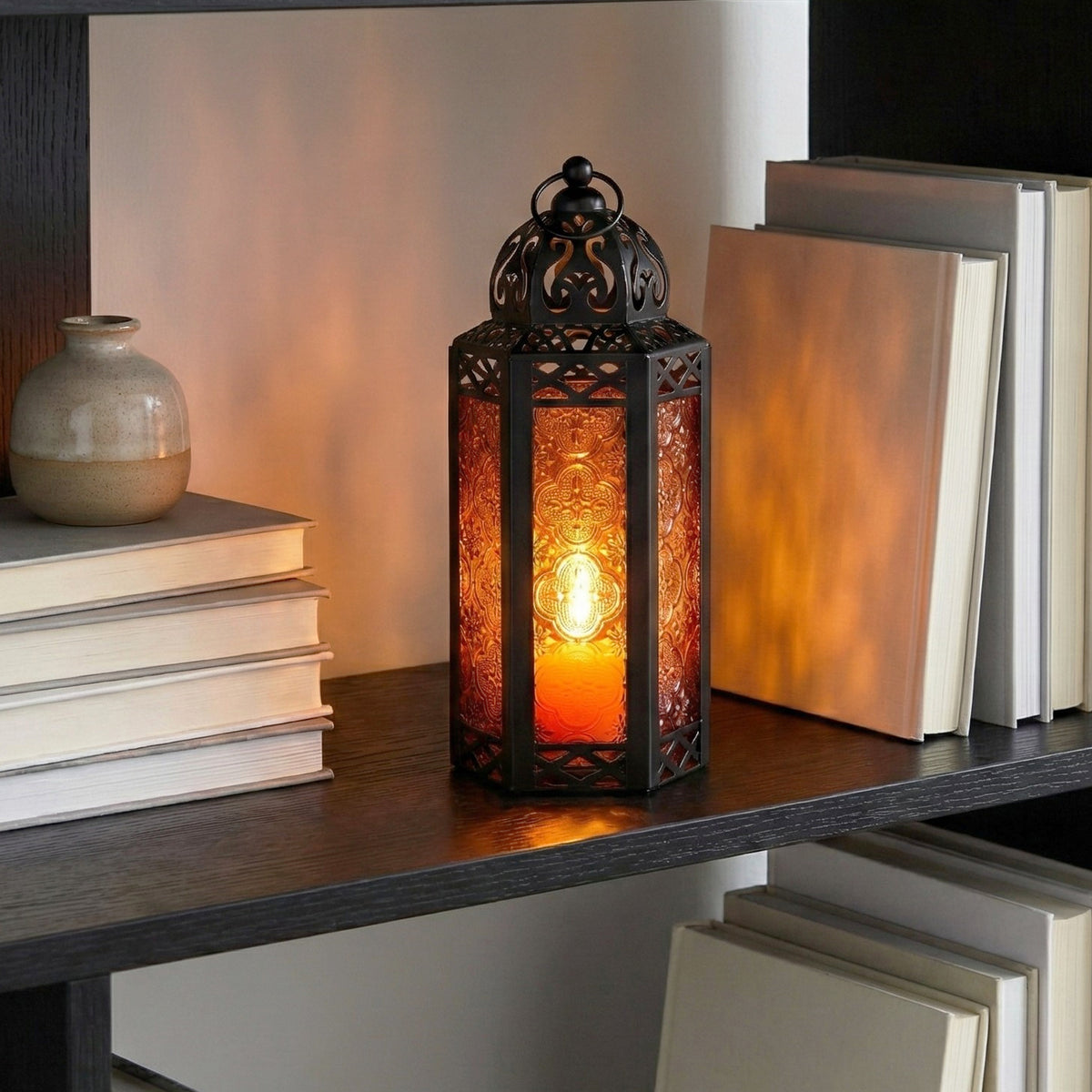 Decorative Moroccan Candle Lantern Holder, Medium, 10.5" Tall