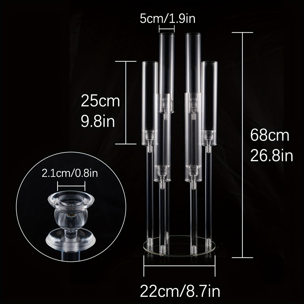2/4/10/12/20pcs Christmas Acrylic Candleholders For Wedding Bulk, 26.8in Clear Candelabra 6 Arm Candlestick Candle Holder Acrylic For Home Decoration, Party Table Center, Valentine's Day, Anniversary