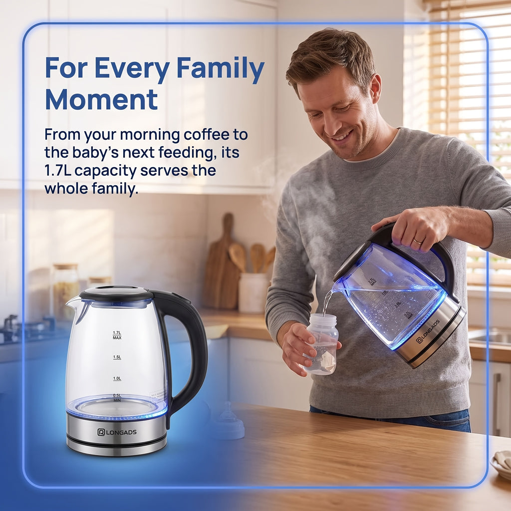 Electric Tea Kettle, Cordless Water Boiler & Heater with Fast Boiling 1000W, Auto Shut-Off & Boil-Dry Protection, 1.9 Liter Clear Glass, Suitable for Tea, Soup, Instant Noodles, Boiling Water Heater