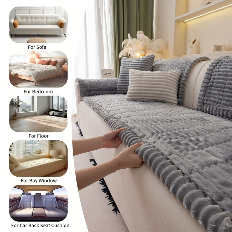 1pc Bohemian Style Sofa Cover, Plush Thick Warm Sofa Cover with Ruffled Edges, a Pet'S Favorite, Home Protection And Decoration Cover