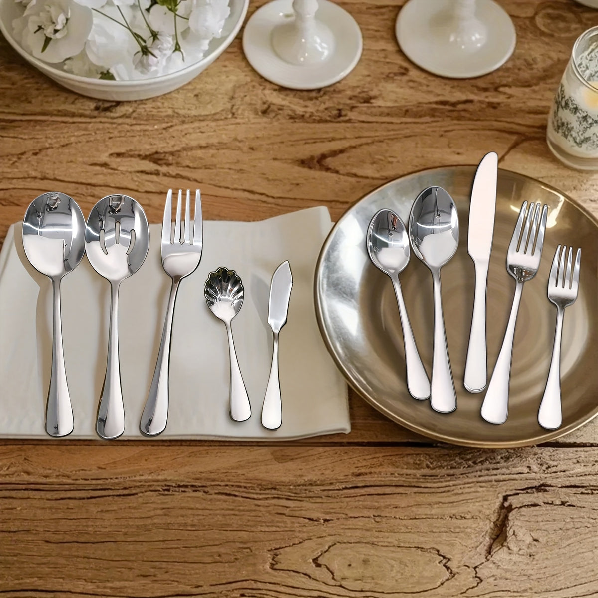 20/24/30/65pcs Stainless Steel Silverware Set, Flatware Set for Kitchen, Cutlery Set with Forks, Spoons, Knives, Serving Set, Modern Flatware Set Service for 4/4/6/12