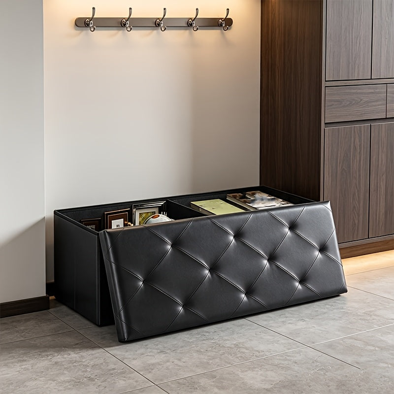 30/43 Inch Heavy Duty Folding Storage Ottoman Bench with Shoe Cabinet & Thick Padded Seat - Retro Suitable for Small Spaces, Multifunctional Footrest Stool, End of Bed Bench for Bedroom, Living Room, Entryway, Fabric,
