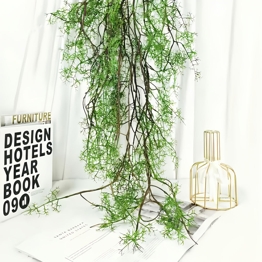 Artificial Trailing Greenery Vine, 62.99-Inch Plastic Hanging Plant with Fine Fern-Like Foliage and Branching Stems for Home Office and Shelf Decor