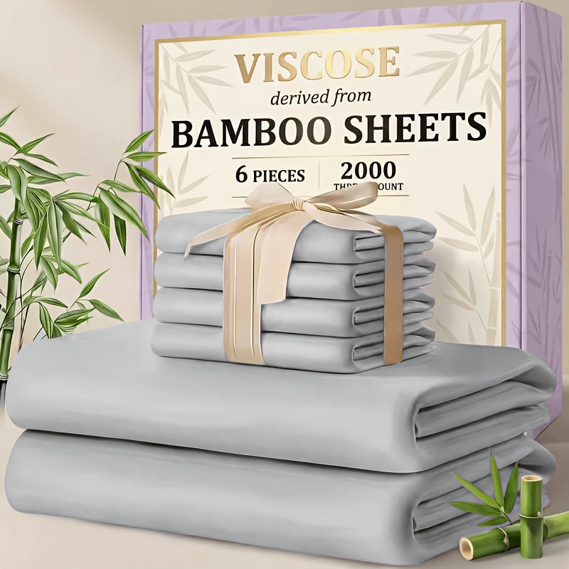 4/6pcs Cooling Bamboo Sheet Sets - Queen Size Soft 2000TC Luxurious Hotel Sheets, Luxury Kids Fitted Sheet, with 16-Inch Deep Pocket, Kids Sheet & Pillowcases And Breathable Night Sweats, Suitable for All Seasons, Twin/Full/Queen/King