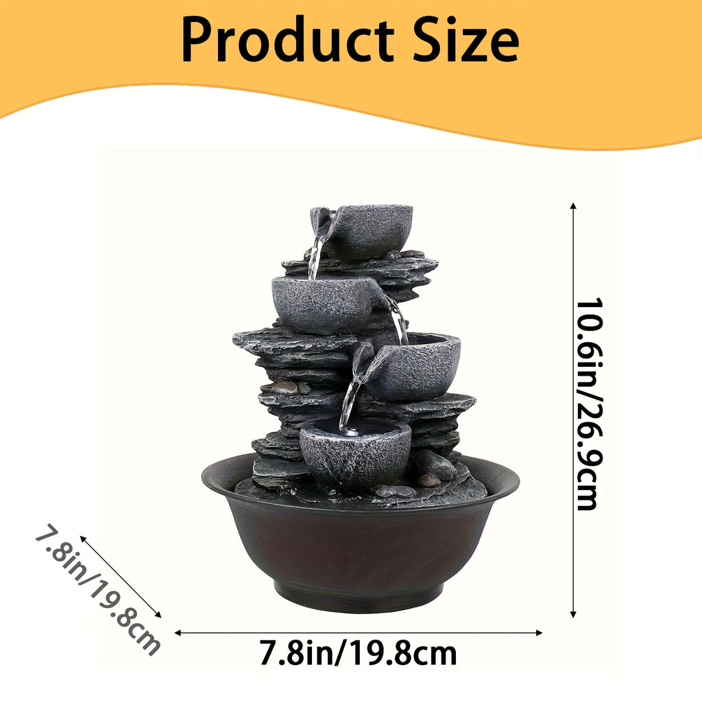1pc Resin Tabletop Fountain, Indoor Waterfall Fountains with LED Light - Plug, Realistic Rock Design for Soothing Ambiance in Bedrooms, Living Rooms, Offices Or Meditation Spaces