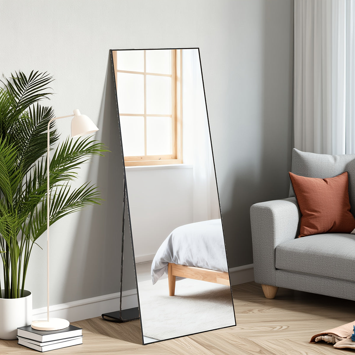 Arched/Rect Full Length Mirror, Full Body Mirror with Stand, Freestanding, Hanging or Leaning for Wall, Steel Alloy Thin Frame Floor Standing for Hotels and Bathrooms
