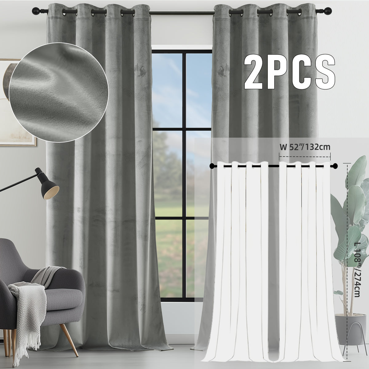 2pcs Velvet Room Darkening Curtains | Vintage Soundproof and Thermal Insulated, Elegant Soft Velvet Grommet Top Curtains for Living Room and Bedroom, Unlined, Solid Color, Fashionable Valentine'S Day Décor