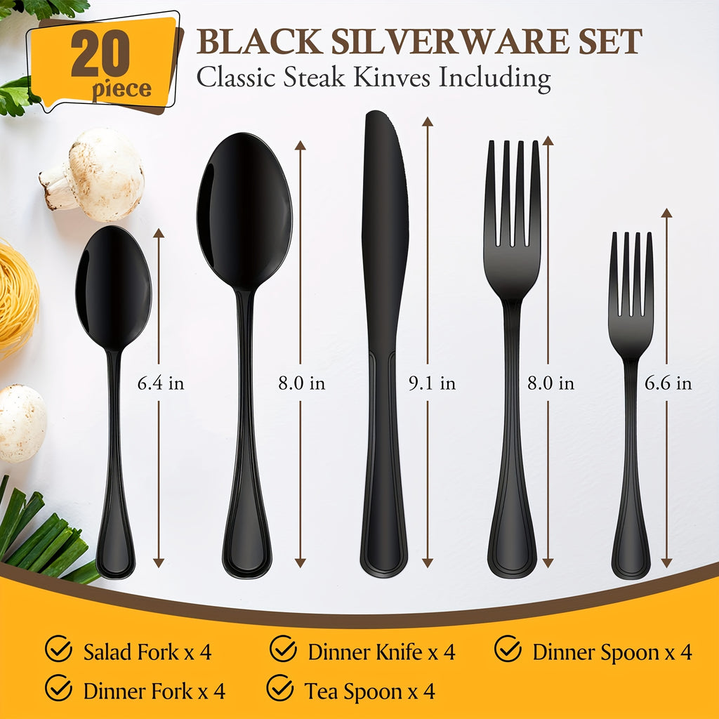 Stainless Steel Flatware Cutlery Set, 20/22/40/60/72pcs for 4/8/12, Silvery/Black/Golden, for Home Kitchen Restaurant Hotel, Affordable Utensils Set, Mirror Polished, Dishwasher Safe, Perfect for Gifts Weddings Outdoor Camping.Local Warehouse