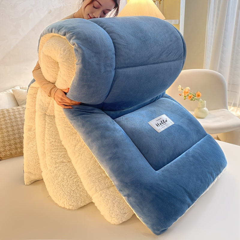 Solid Color Box-Stitched Comforter, Thick Soft Machine Washable All-Season Quilted Bedding in Twin Full Queen and King Sizes for Cozy Bedrooms