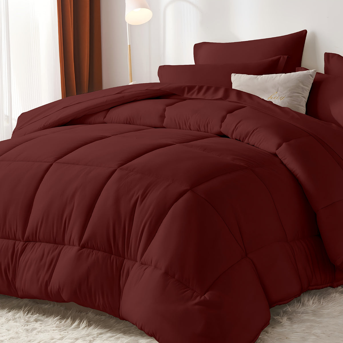 5/7pcs Luxurious Checkered Comforter Sets Queen-Breathable Comforter-Ultra-Soft Fluffy Fiber Filling, Warmth For All Seasons-Bed In A Bag With Comforter, Flat Sheet, Fitted Sheet, Pillowcases, And Pillowshams, Thick Comforter Set, Family Gift Set