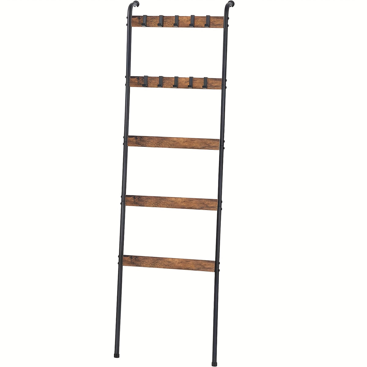 Blanket Ladder, 5 Tier Blanket Holder with 10 Removable Hooks, Farmhouse Style Blanket Ladder for Living Room Bathroom, Decorative Wall Mounted Wooden Quilt Standing Towel Drying Storage Rack, Towel Racks