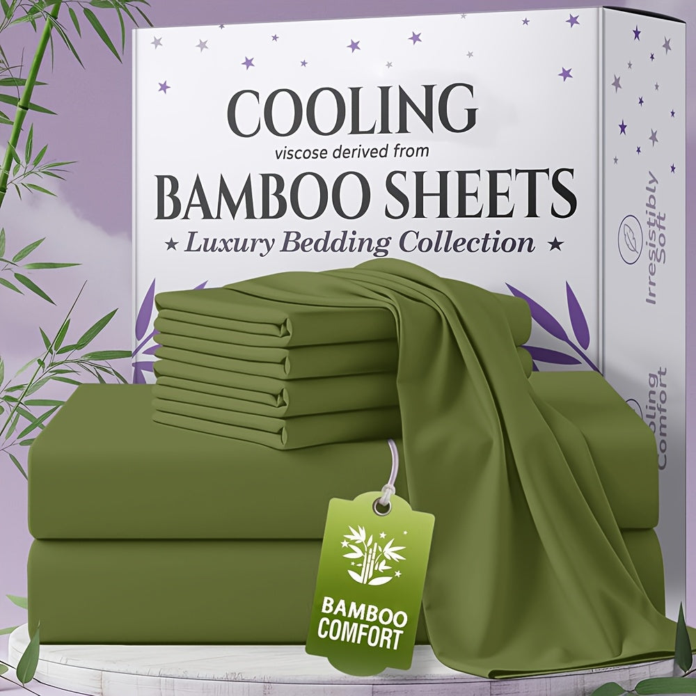 for extra Deep Pocket Bamboo Sheets Set - 4/6pcs Breathable & Cooling Bamboo Bed Sheet Set, Kid Sheet & Pillowcase Sets, Hotel Luxury, Soft Wrinkle-Free For Extra Deep Mattresses, Room Decor