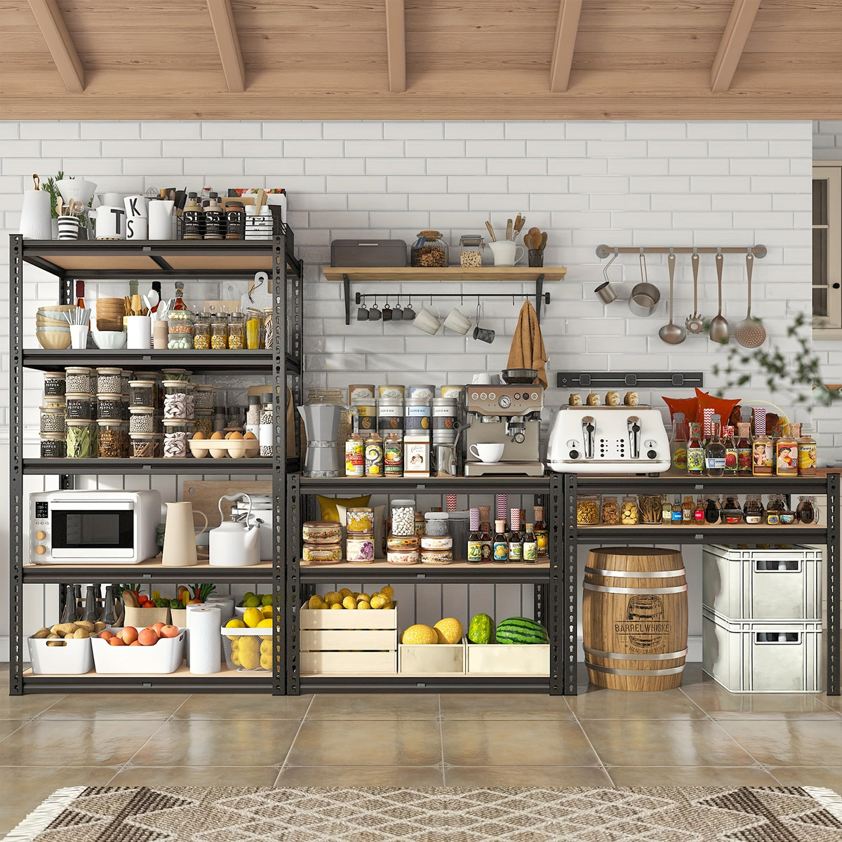 2020LBS Storage Shelves 5 Tier 72" H X 35.55" W X 16" DGarage Shelving Heavy Duty, Adjustable Metal Shelving Unit, Garage Shelves for Basement, Warehouse, Pantry, 72" H X 35.55" W X 16" D, Black, Standing Shelf