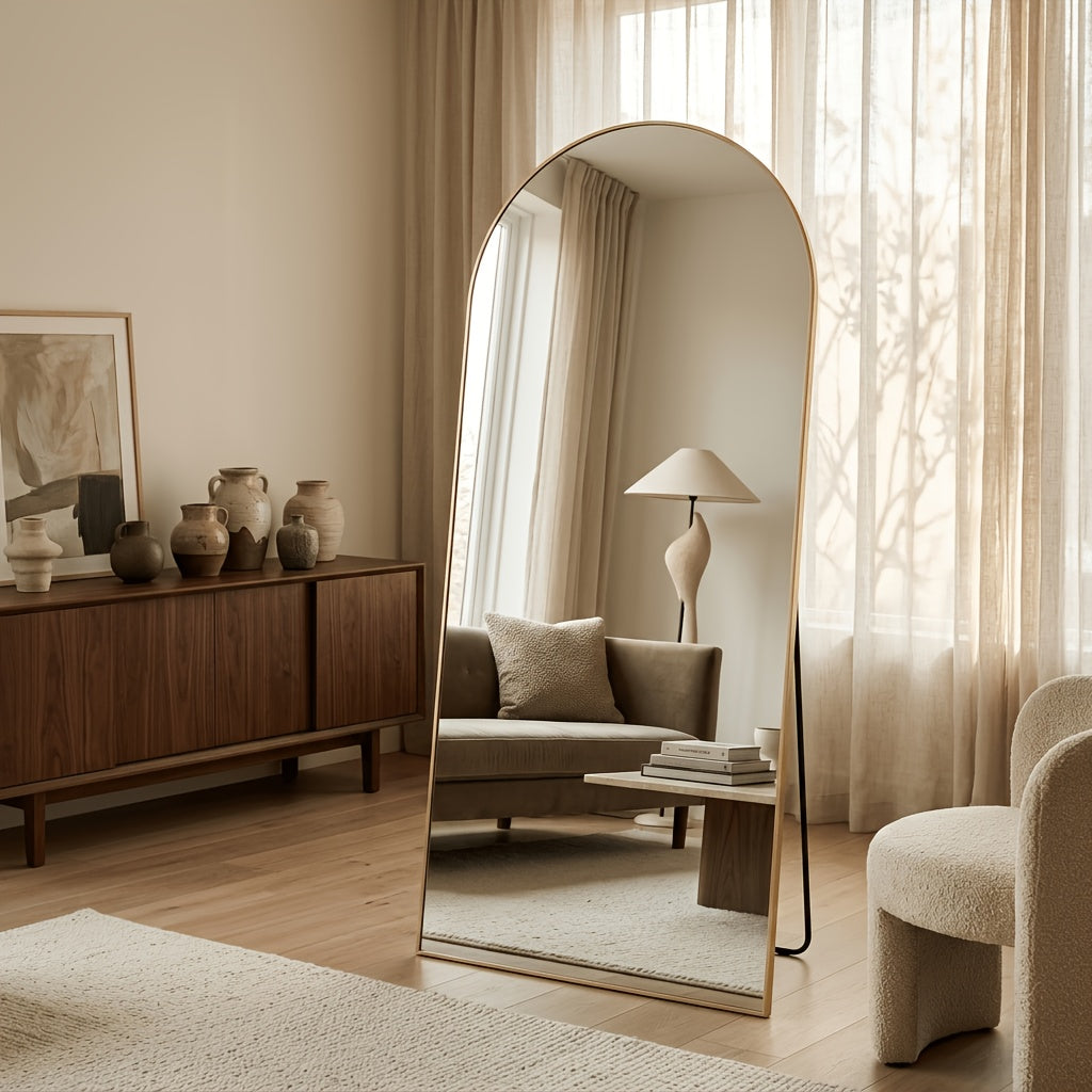 Full Length Floor Mirror, Shatterproof Tempered Glass & Metal Frame, Free Standing or Leaning Dressing Mirror, Circle Vanity Mirrors in Various Sizes Suitable for Home Decor, Bathroom Bedroom Living Room Entryway, Hanging or Leaning
