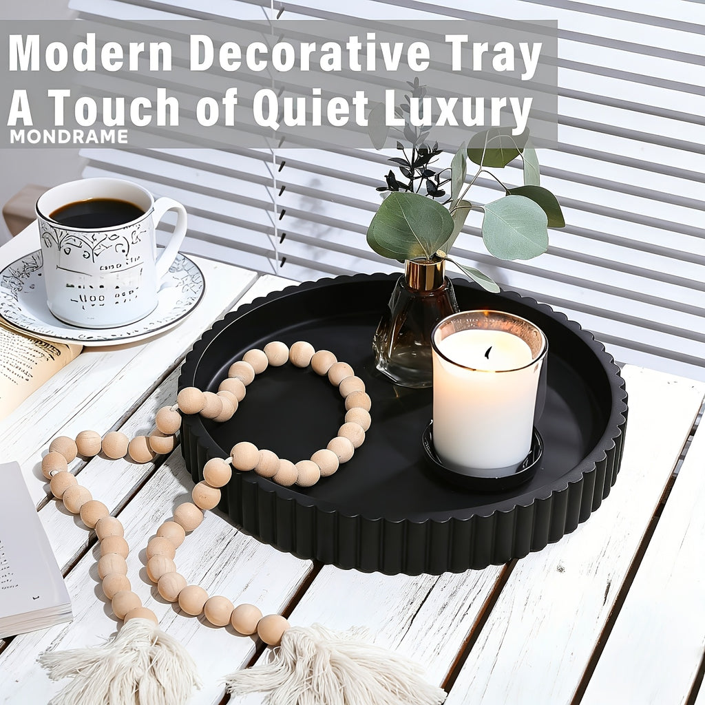 Fluted Wood Decorative Tray, Black or White Round and Square Options for Coffee Table Centerpieces, Jewelry Organization and Modern Living Room Decor