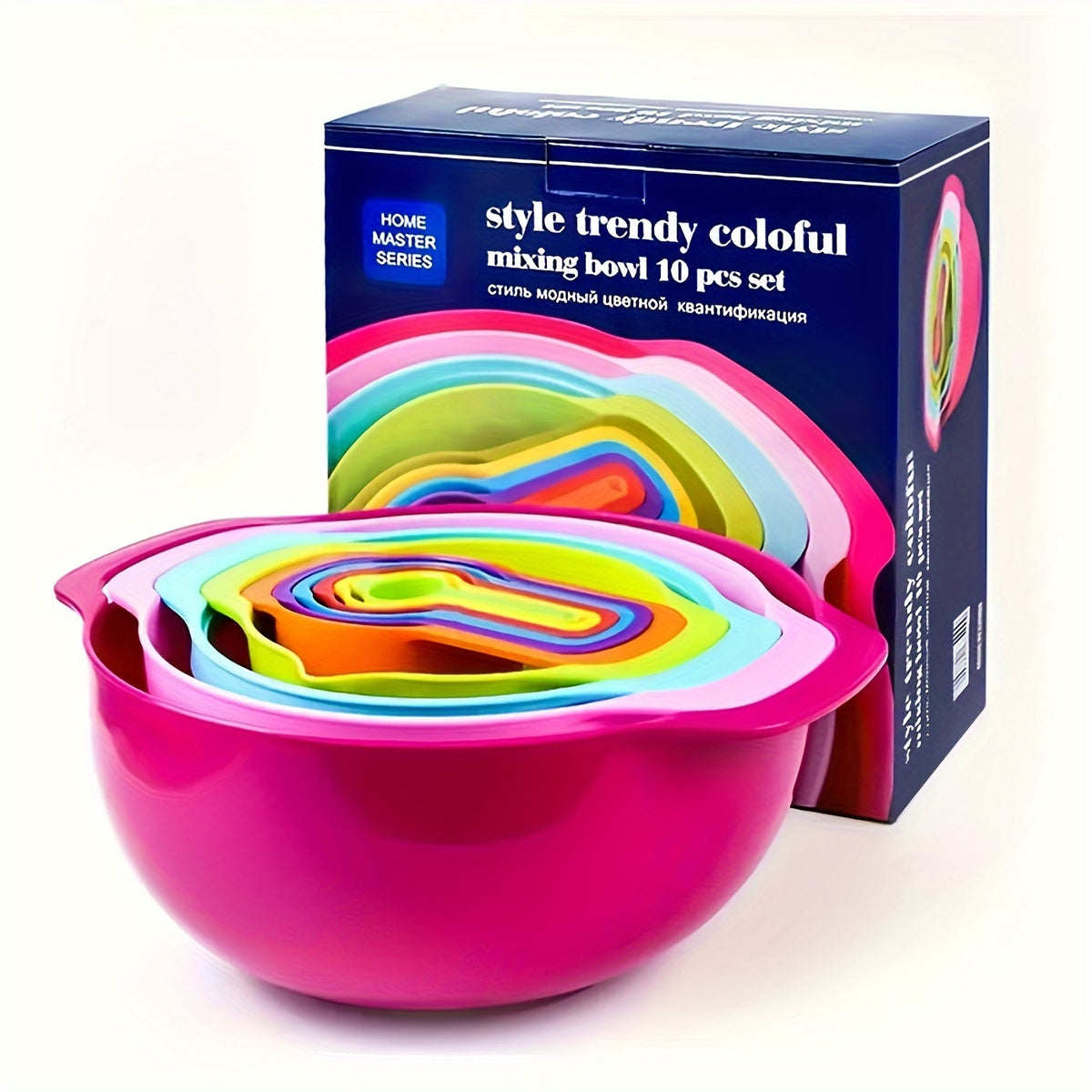 10pcs/Set Mixing Bowl, Colour Measure Cup And Spoons, Salad Bowl Set, Plastic Measuring Cups Set, Nesting Bowl, Baking Measurement Utensil, Kitchen Measuring Colander, Colander Sifter Tool, Kitchen Tool, Baking Tools, Back To School Supplies