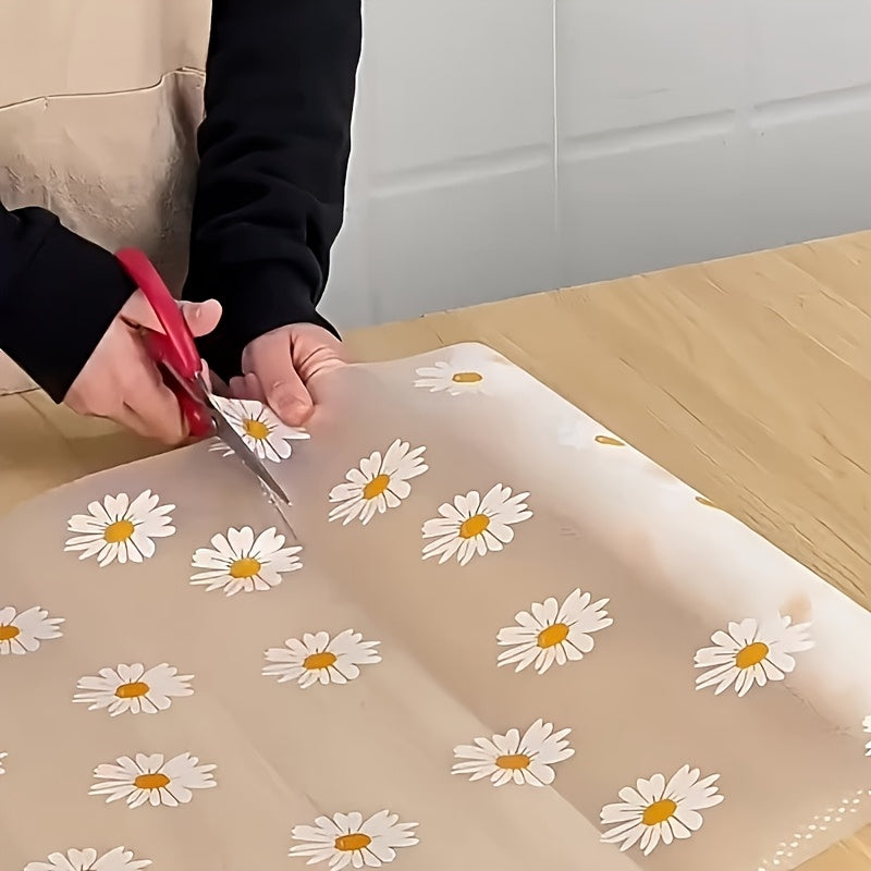 2 Roll Daisy Pattern Non-Slip Cabinet Liners - Heavy Duty PVC Drawer, Fridge & Tabletop Mats with White Daisies & Yellow Centers, Easy Clean Anti-Slip Kitchen Storage Accessories, Cheerful Home Accents, Easyclean Surface, Practical Homemakers