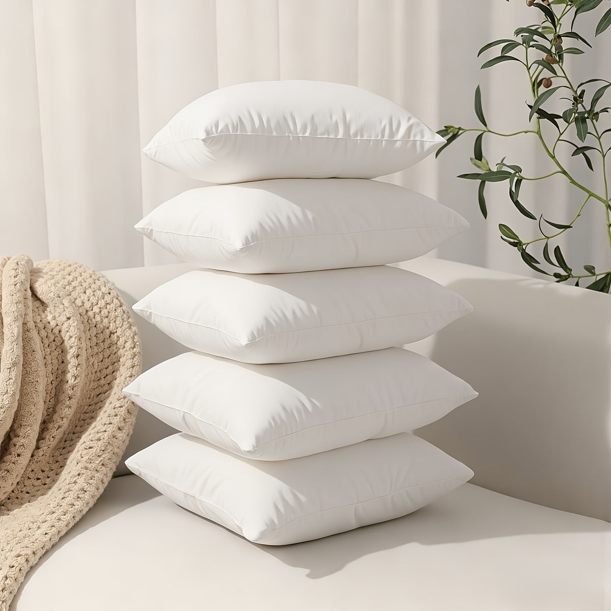 1/3/4/5pcs High-quality Throw Pillow Insert - Soft And Fluffy Square Pillow, Washable Pillow Core, Suitable for Sofas, Beds And Holiday Decorations, with A Zipper Closure. Sofa Pillow, Garden Decoration, Christmas Decoration, Perfect Holiday Gift