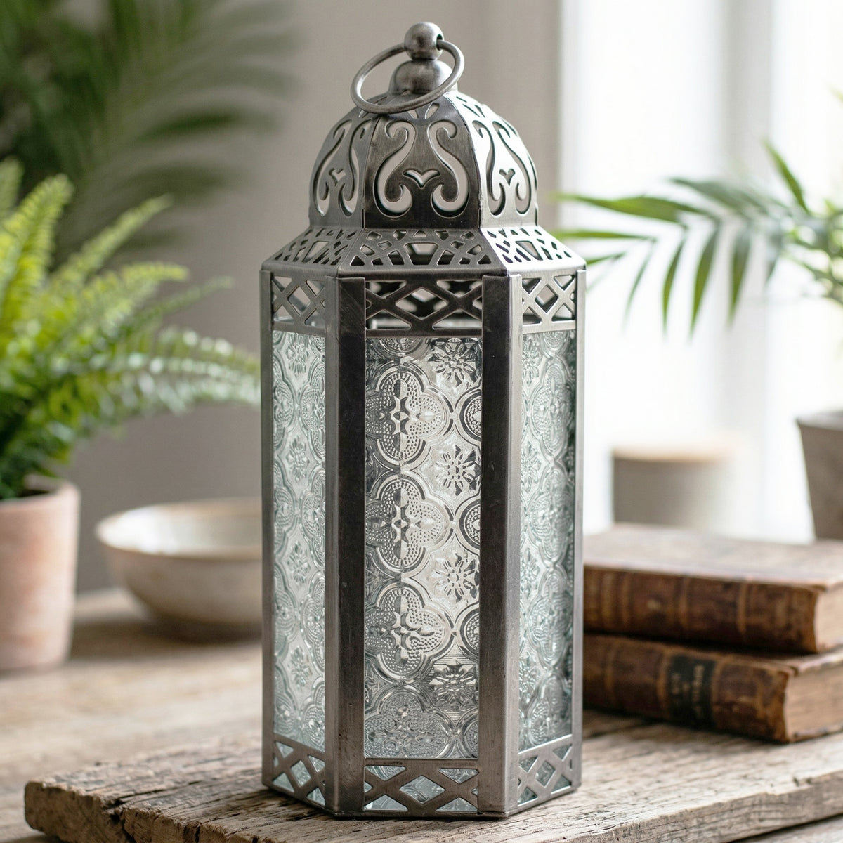 Decorative Moroccan Candle Lantern Holder, Medium, 10.5" Tall