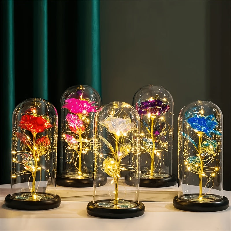 1pc Valentine's Day Gift for Girlfriend, Eternal Rose LED Foil Flower On Glass Cover, Mother's Day Wedding Gift Bridesmaid Gift, Desktop Romantic Decoration