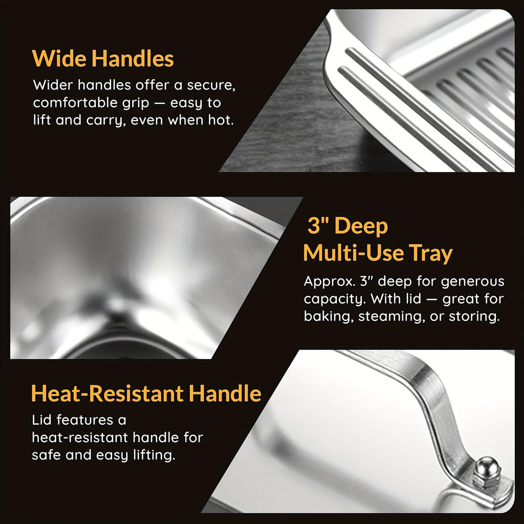 2/4/6/8pcs Extra Large Heavy Duty Stainless Steel Baking Pans with Lids - Non-Stick, Thick Rectangular Oven Trays for Desserts, Bread, And Seafood - Perfect for Bbqs, Buffet Serving Trays