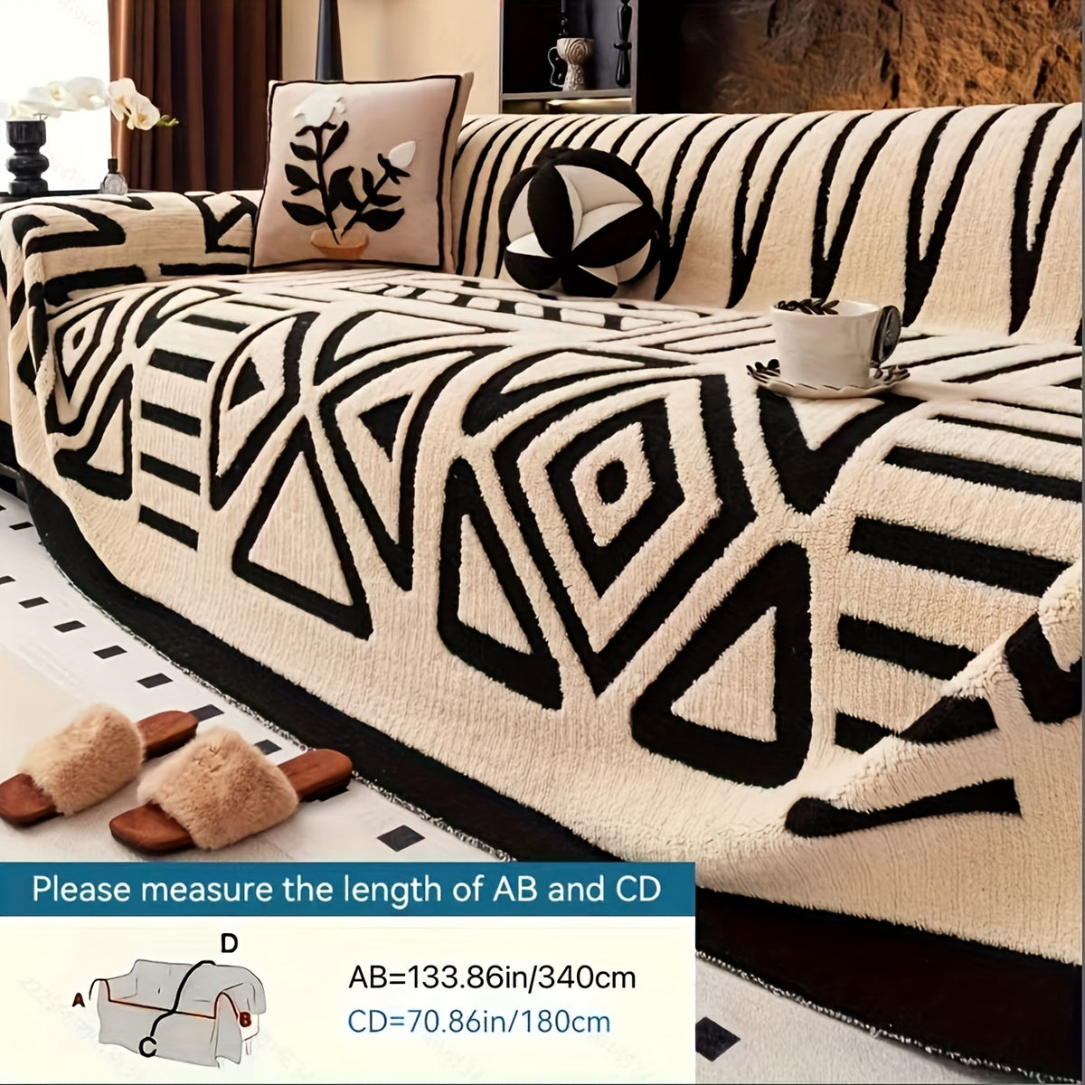 1 New Bohemian Style Sofa Cover Retro Woven Cozy Throw Pet Friendly Slip Resistant Luxury Thick Velvet Couch Cover Machine Washable Soft Plush Decor for Armchair Loveseat 3 Seater 4 Seater Sectional Sofa