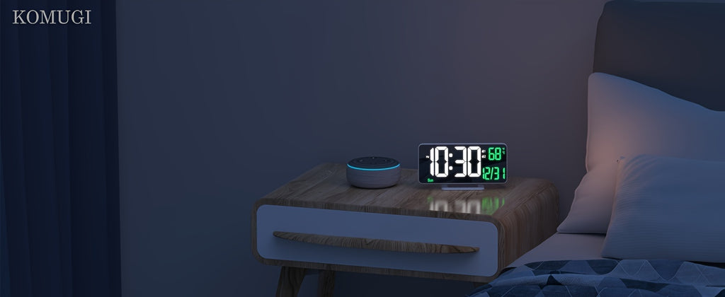 1pc Alarm Clock For Bedroom, 6. 7" Desk Digital Clock, Led Clock, Mirror Clock, Dual Alarm Clock For Living Room With Seconds, Date, Week, 12/24h, Dimming