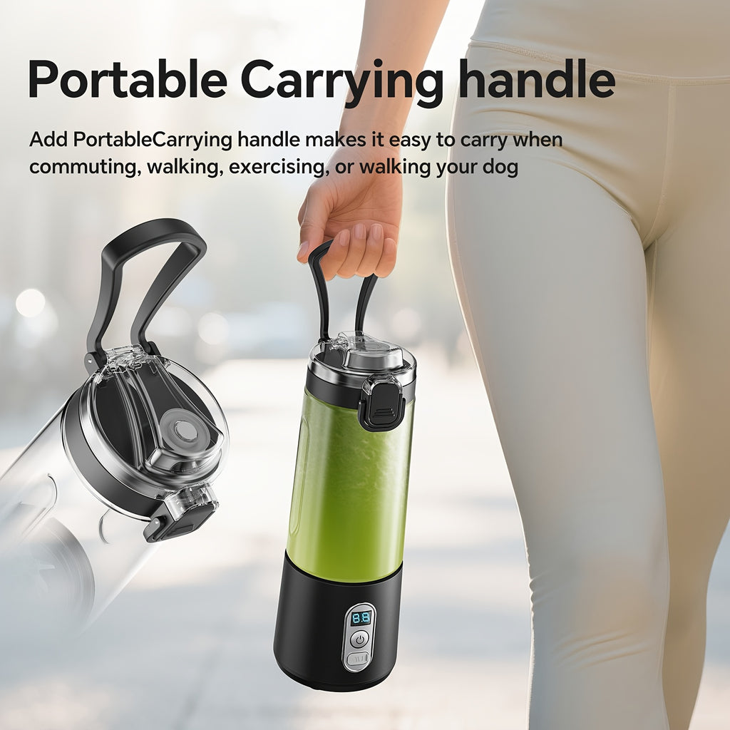 LALAYUAN USB-Powered Juicer & Juicer with Digital Timer, Battery Left Display, High-Speed Ice Crush, USB-C Fast Charge, One-Tap NO-Spill Lid, 6-Blade Stainless Steel - Smoothie Blender Portable, Protein Shakes, Gym, Travel Smoothie Maker