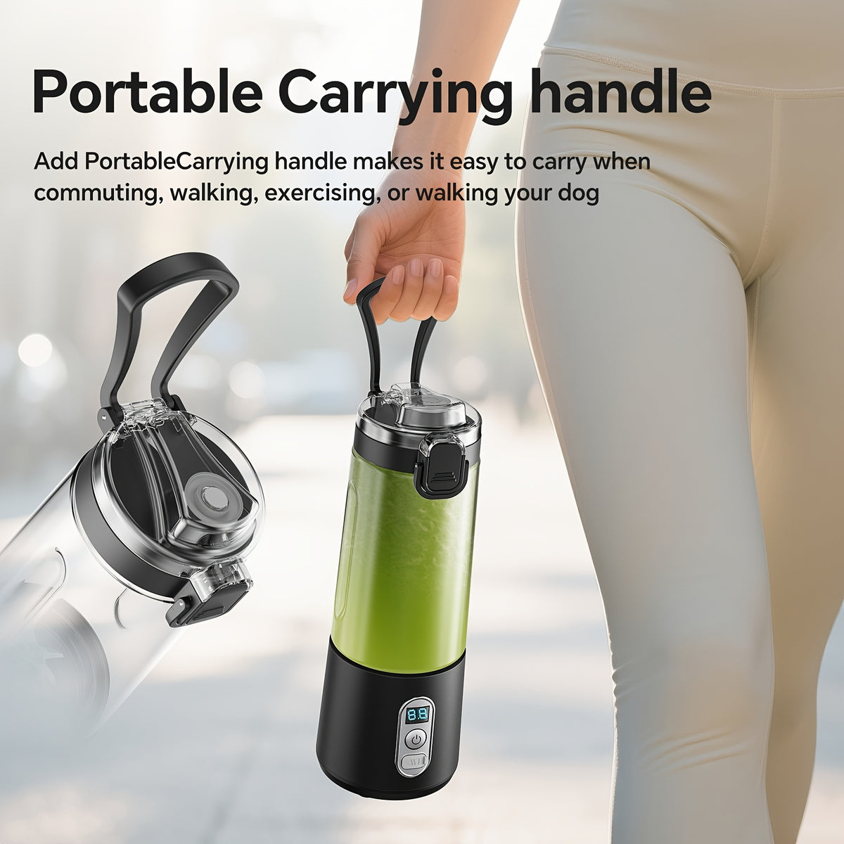 LALAYUAN USB-Powered Juicer & Juicer with Digital Timer, Battery Left Display, High-Speed Ice Crush, USB-C Fast Charge, One-Tap NO-Spill Lid, 6-Blade Stainless Steel - Smoothie Blender Portable, Protein Shakes, Gym, Travel Smoothie Maker