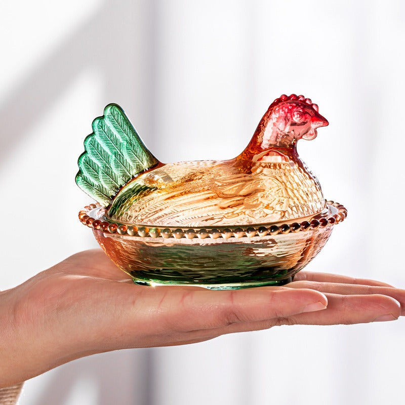 Elegant And Durable Chicken-Shaped Glass Storage Jar with Lid, Perfect Table And Desk Ornament, Reusable, Ideal for Candy, Fruit, Snacks, Or Desktop Decoration, Storage Supplies, Kitchen Additions, Home Organization Gifts
