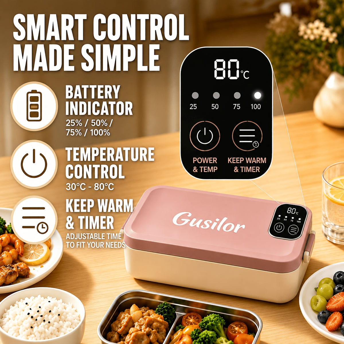 Rechargeable Lunch Box Portable Timer-Controlled (Upgraded Version), Lunch Box for Women Men, Bento Box Adult, Insulated Lunch Bag, Snack Lunch Containers with Lids, Meal Prep Containers, Heated Lunch Box