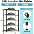 Steel Utility Shelving Unit, Adjustable 4 or 5 Tier Metal Storage Rack with Tool-Free Assembly in Black or Chrome for Garage, Pantry, Kitchen and Workshop