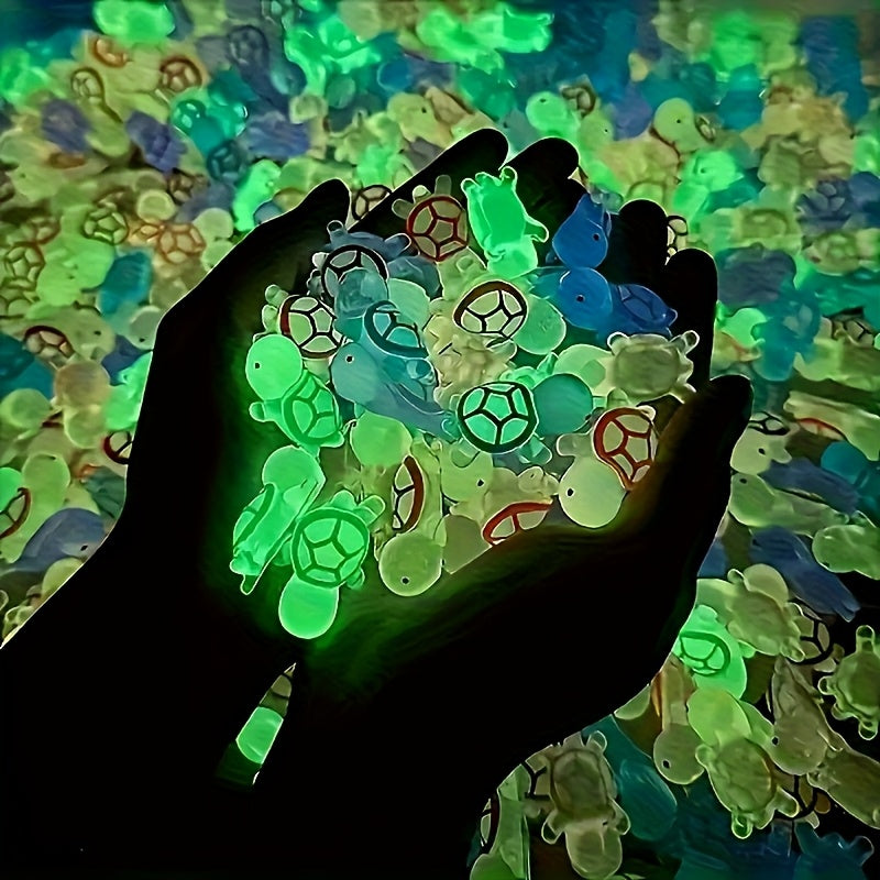 30 Glow-in-the-Dark Mini Resin Turtle Statues - No Electricity Needed, UV/Blacklight Activated Glow, for Marine Party Decorations, Garden, DIY Crafts, Beach Scavenger Hunt - Indoor/Outdoor Use - Perfect for Ocean-Themed Birthday, Aquarium, Classroom Displ