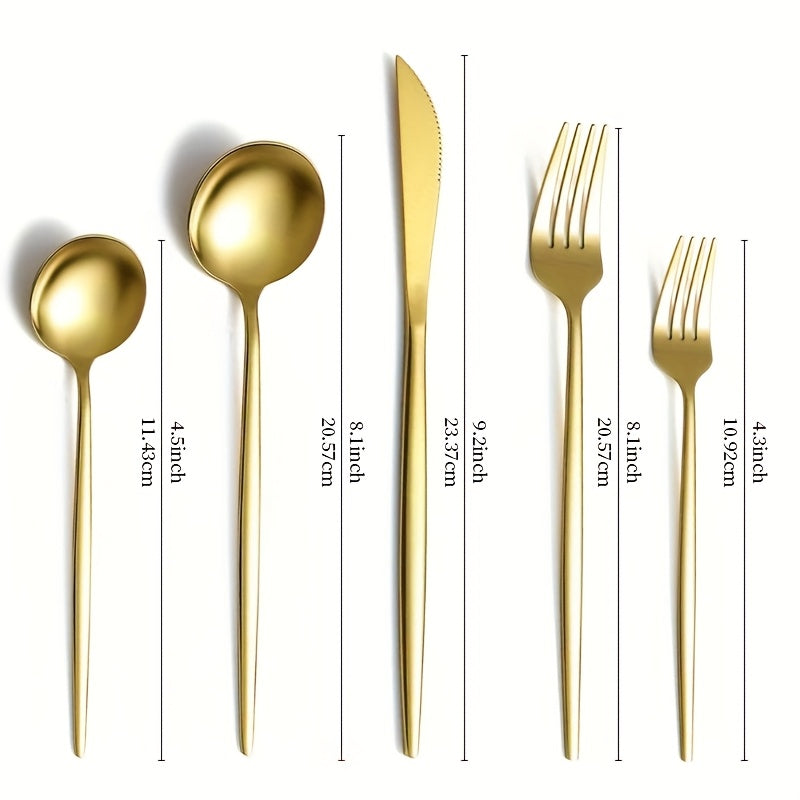 30/60pcs Stainless Steel Cutlery Set, Including Steak Knife, Fork, Spoon And Teaspoon, Dinner Fork, Dinner Spoon, Fruit Fork, Dessert Spoon, Coffee Spoon, Mirror Polished, Suitable for Family Restaurants, Hotels, Parties, Weddings, Copper Cutlery Se