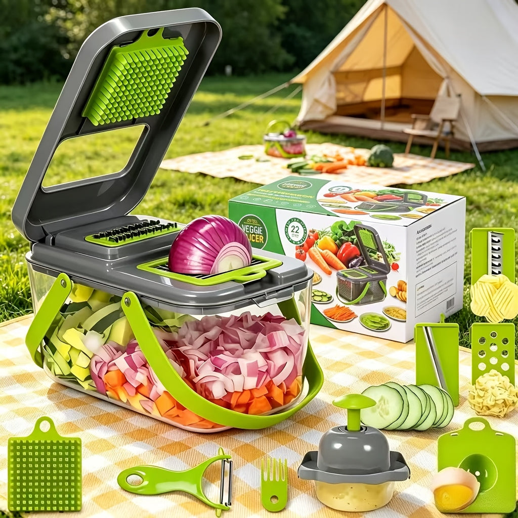 22pcs/16pcs Vegetable Chopper: Multifunctional Food Slicer Dicer Cutter With 8 Blades, Grey Container Included Convenient Cutting Of Food In The Kitchen